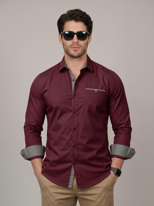 Image of Diverse Men's Cotton Blend Shirt with Pocket Design Spread Collar Full Sleeves Regular Fit and Standard Length | Comfortable Cotton Casual Shirt for Man