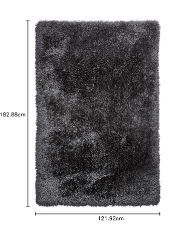 Image of Luxury Shaggy Carpet Solid Plain Fluffy Fur Rectangular Rugs For Bedroom Living Room 4X6 Feet Microfiber & Polyster Modern Interior Floor Mat Dark Grey