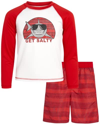 Ixtreme Boys' Rashguard Set - Upf 50+ 2-Piece Long Sleeve Swim Shirt And Trunks Swimsuit Set (Infant/Toddler/Kid), Size 8, Red/Get Salty #TOP7