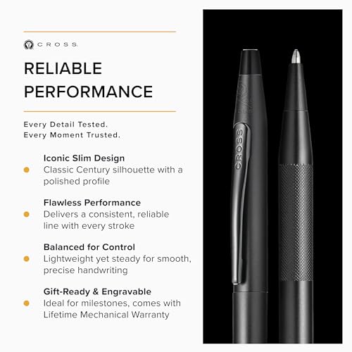 Image of Cross Classic Century Black PVD Micro-knurl Ballpoint Pen, Black Ink | Refillable Ballpoint Pen for Effortless Writing, Durable Construction, Premier Distinctive Look, Gift-Ready, Medium Point