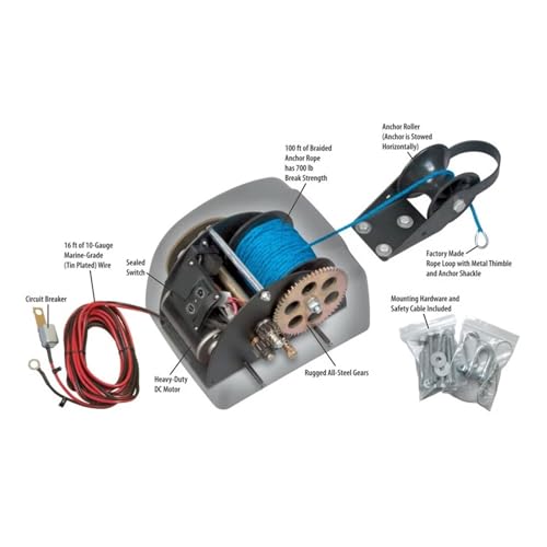 Winche eléctrico para anclas de barco 45lbs 12V inalámbrico miniatura 6