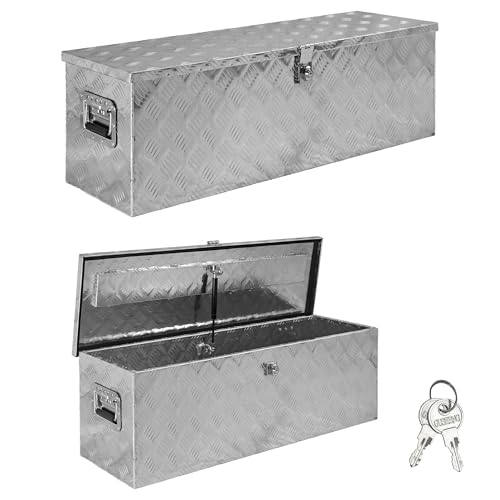 Trucky Truckbox, Deichselbox Aluminium, Anhängerbox 15 Größen, Werkzeugkiste mit Schloss und Schlüssel, stabil und wasserdicht, Boxentyp:D100 (99 x 33...