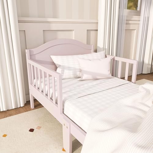 Image of Dream On Me Sydney Toddler Bed, GREENGUARD Gold, Pinewood, Blush Pink | Solid Arched Panel, Low to Floor Bed, 2 Safety Guard Rails, Sturdy Wooden Frame, 50 Lb Limit, BSA Verified