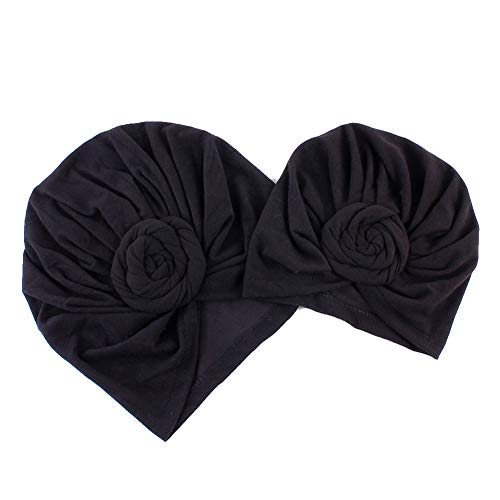 Meihuida Mom and Me Turban Cap Infant Toddler Girls Boys Indian Cap Twist Knotted Turban Beanie Hats Family Matching Headwrap (Black)