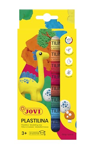 Jovi Plastilina Reusable and Non-Drying Modeling Clay; .5 oz. Rolls, Set of 10 Colors, Perfect for Arts and Crafts Projects