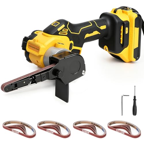 Cordless Belt Sander for Dewalt 20V Battery, 3/8'x13' Mini Detail Sander with 20PCS Belts, 360° Adjustable, LED Display, Finger Sander for Wood, Paint, Metal Rust, DIY (Battery Not Included)