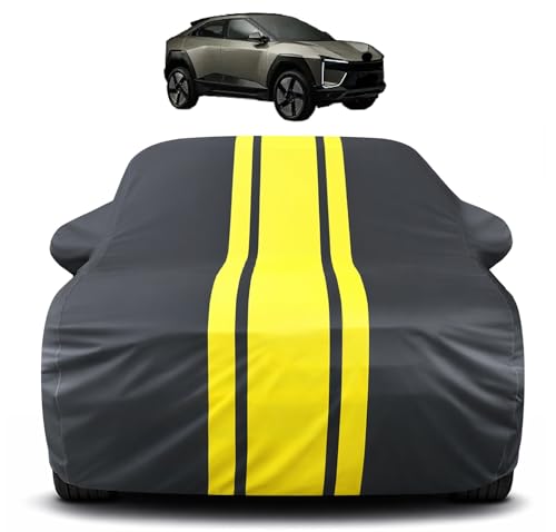 Image of Auto Hub Car Cover Compatible with Mahindra BE 6e EV with Mirror Pocket, Soft Cotton Lining, BE 6e Car Cover Waterproof - Yellow-Black