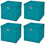 Farbe : Türkis Stick&Shine 4X Aufbewahrungs Korb Türkis Faltbox 33 x 33 x 33 cm Regalkorb faltbar mit Deckel