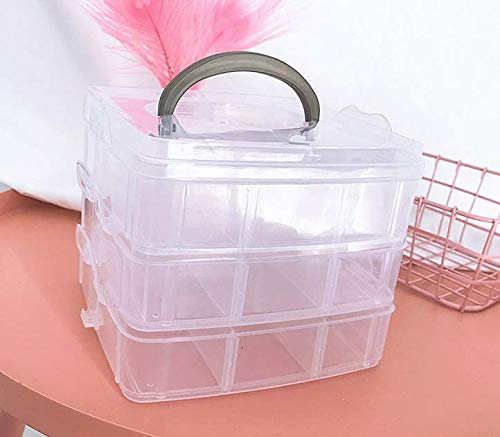 Ashnna Storage Box, Stackable Adjustable Compartment Slot, Bead Craft Jewellery Tool Storage Organiser, Snap-lock Tray Container, Medium 3 Tier, With 18 Compartments (Medium 3 Tier 18 Compartments)