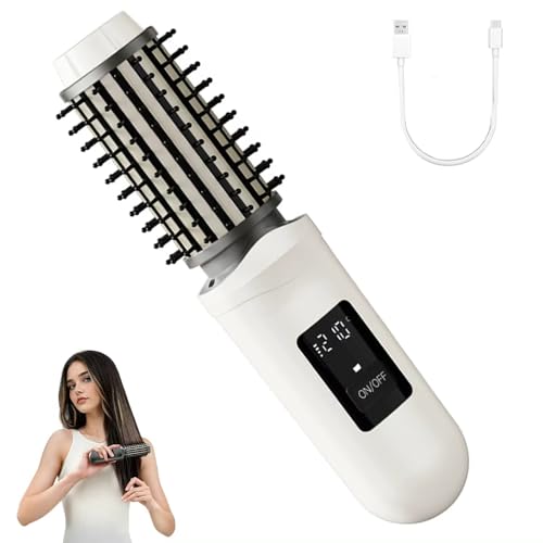 Image of SL Euthtion Cordless Hair Straightener Brush Curling Iron Rechargeable Battery-Powered, 3-in-1 Portable Hot Straightener Curling Comb 3 Temperature Settings with LCD Display