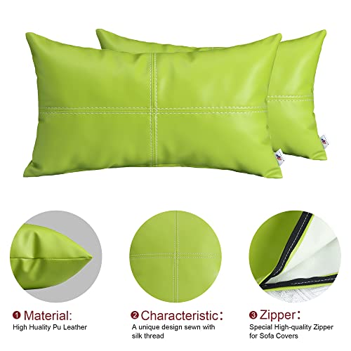 Wuuyuef Outdoor Pillow Covers 12X 20 Inch Set Of 2, Faux Leather Throw Pillow Cases Waterproof Decorative Cushion, Boho Lumbar Pillow Cover For Garden Couch Bed Sofa, Lime Green #TOP5