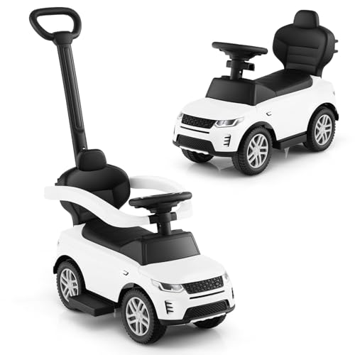 Licensed Push Car for Toddlers by INFANS, 3 in 1 Sliding Walking Car with Push Handle, Horn, Music, Underneath Storage, Foot-to-Floor Ride on Toys for Boys Girls (Ivory)