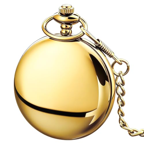 Image of Tiong Pocket Watch Vintage Quartz Pocket Watches with Chain Christmas Graduation Birthday Gifts Father's Day(Gold)