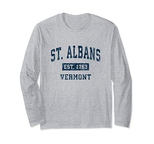 St. Albans Vermont VT Vintage Sports Design Navy Print Long Sleeve T-Shirt
