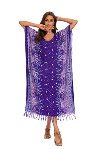 Image of Beautybatik Boho Flora Printed Women Plus Size Kaftan Kimono Loungewear Maxi Long Dress Size XL to 4X