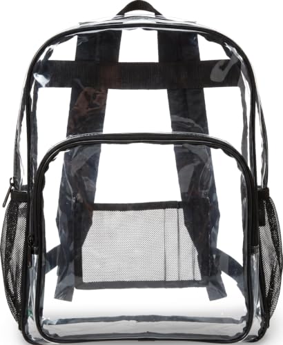 Amazon Basics Transparent Clear School Backpack, Water-Resistant PVC Plastic, Reinforced Shoulder Straps, 17 x 7 x 13 in