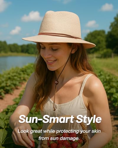 Image of Zylioo XXL Oversize Straw Sun Hat for Big Heads, Wide Brim UV Protection Panama Beach Hat, Summer Fedora with Lanyard