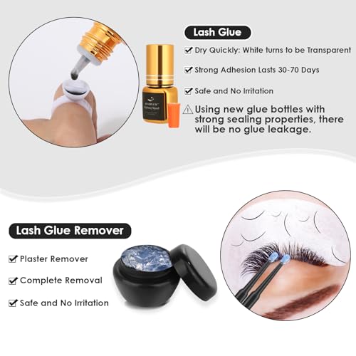 ROADPLUM-Professional-Lash-Extension-Kit-Lash-Cleaning-Kit-with-Fan-Dryer-D-Curl-Eyelash-Extension-Glue-Remover-Tweezers-Eye-Patches-Lash-Tech-Practice-Lash-Extension-Supplies-for-Beginners