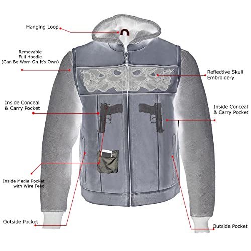 Image of Milwaukee Leather Men's Leather Motorcycle Vest w /Hoodie | Removable Hoodie, Conceal Carry Storage, Patch Ready Back, Club Style
