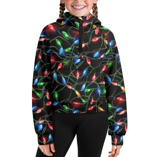 Girl Half Zip Sweatshirt Long Sleeve Oversized Pullover Tops with Pocket Loose Daily Wear Casual Hoodies