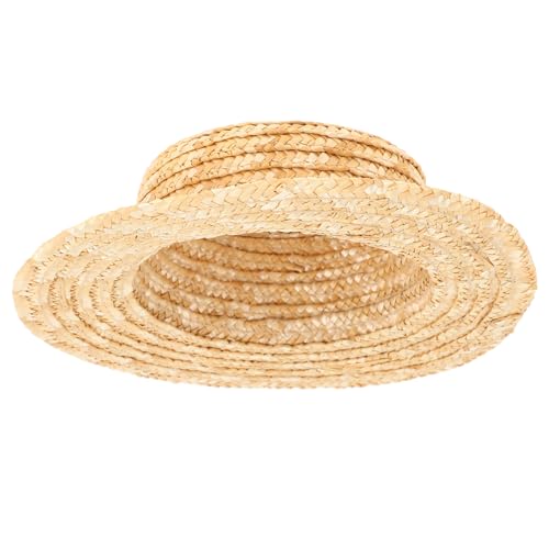 Chapeau de paille tressée miniature rond 16cm accessoire poupée