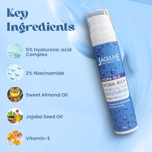 Image of JAQULINE USA Hydra Glo Hydra Rich Double Action Moisturiser | Deep Hydration & Anti-Aging | Lightweight, Non-Greasy Formula | Soothes & Nourishes All Skin Types - 50g