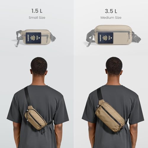 Image of tomtoc 1.5L-3.5L Sling Bag with RFID Blocking, X-Pac /Non X-Pac Minimalist Crossbody Chest Pack for Men and Women, Lightweight Water-Resistant Bag for Travel and Daily Commutes, Khaki, 1.5L, Fasion