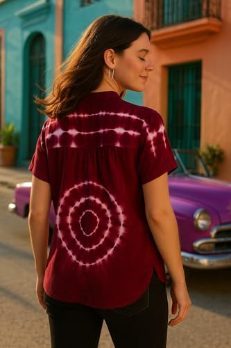 Image of Maaesa Women Handcrafted Tie & Dye Rayon Top | Regular Fit|Lightweight & Breathable Fabric | Casual Wear & Office Wear