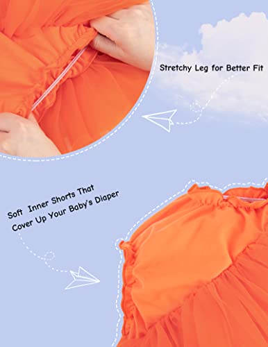 Simplicity Baby Girl's Tutu Skirt With Inner Shorts - 4 Layered Blooming Tulle Baby Orange Tutu Baby Skirt W/Flower Headband, Orange,6-12 Months #TOP2