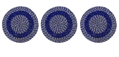 Image of Cotton Round Doormat for Entrance|Handmade Cotton Doormat | Quick Dry, Washable Door Mat for Home, Bathroom & Bedroom - 16 Inch Small (Blue-3e)