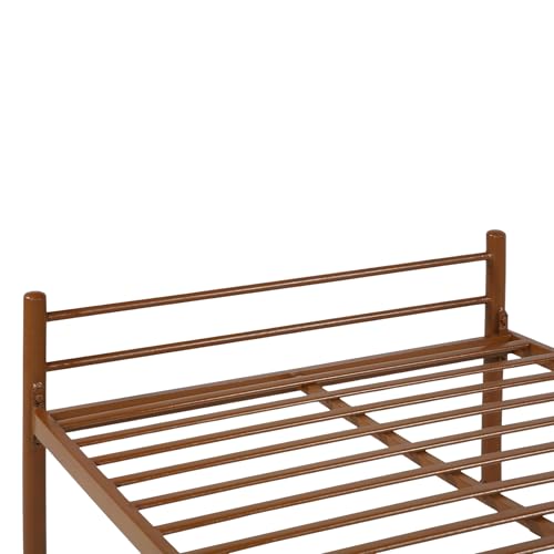 Image of Nivo Metal Extra Single Size Bed Without Storage | Wrought Iron Single Bed with Headboard & Footboard| Sturdy Powder Coated Platform Cot for Bedroom (Nivo Brown)