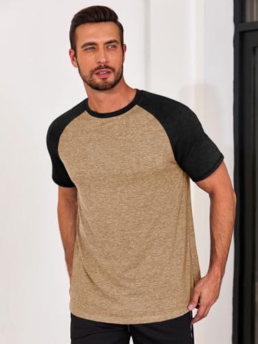 Image of Runcati Mens Casual Slim Fit T Shirts Raglan Short Sleeve Crewneck Baseball Tees Color Block Workout Fashion Shirt