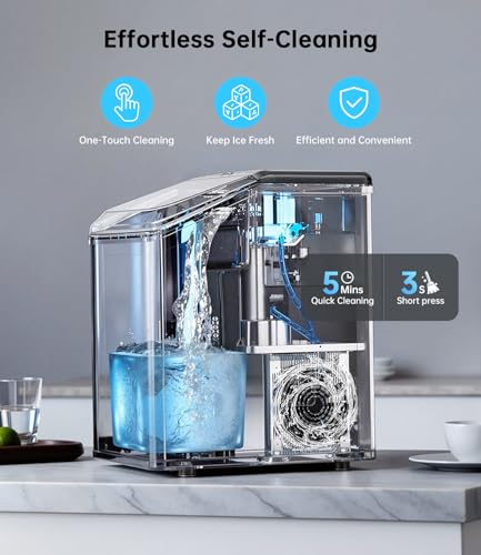 Image of Ice Maker Nugget Countertop 40LBS Pebble Ice Machine,Quick Ice Making,Soft Crunchy Sonic Portable Small Frozen Ice Makers, Quiet Anti-Scale Self Cleaning Tabletop /Office /Home /Party /Camping,Metal Black