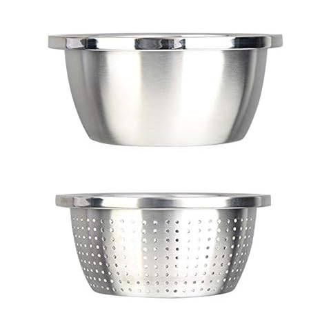 WSYW Stainless Steel Salad Mixing Bowl Stackable Colander Strainer Bowl Set for Salad Vegetable Fruit Washing Draining Kitchen Serving Bowl 2 Pcs Diameter 26cm Cover
