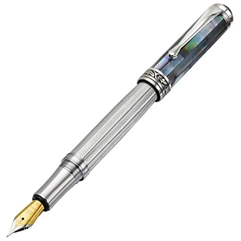 Xezo Maestro Solid 925 Sterling Silber Schwarz Perlmutt Serialisierter feiner Füllfederhalter. Mit Platin überzogen. Keine zwei sind gleich Cover