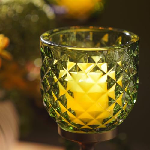 Image of Pure Home Green Diamond Cut Hurricane - Small | Size: 9 x 9 x 21 cm | Premium Hurricanes for Home Decor | Table Top & Shelf Decor Showpiece | Ideal for Diwali & Festive | Premium Home Decor | Pack of 1