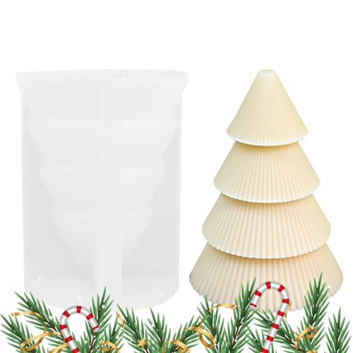 El Mejor Listado de Molde pino navideño Top 10. 49 Molde de árbol 3D,Molde de silicona para hacer velas | Molde para hacer velas con rayas geométricas, molde de pino navideño 3D para velas, pastel de Fondant navideño Eshals