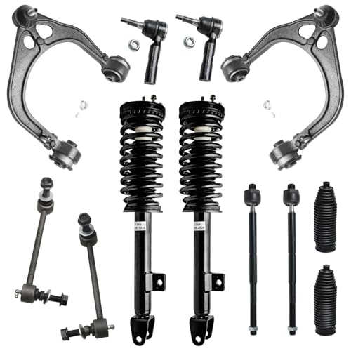 Image of Detroit Axle -12pc RWD Front End Suspension Kit for 05-10 Chrysler 300, 05-08 Dodge Magnum, 06-10 Charger, Struts Upper Control Arms & Ball Joints Sway Bars Tie Rods Boots Replacement