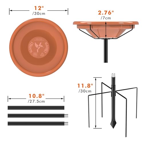 iBorn 36″ Standing Bird Feeder for Outdoors with 3 Adjustable Height Pole,12″ BPA-Free Plastic Platform Bird Feeder Seed Tray,5-Prongs Base,Birdfeeders Tray with Pole,Pack of 1（Not Include Fountain） by iBorn - Image 2