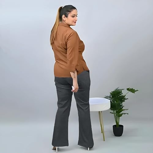 Image of Fashion Plus PlointTrandy Textured Trousers for Women | Women Loose Fit Trousers | Women's High-Waisted Pant | Women Trousers Pants | Korean