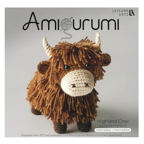 LEISURE ARTS Crochet Kit Amigurumi Highland Cow, Brown, Crochet Kit Beginners, Beginner for Adults, Animal Kit, Kits for Beginners