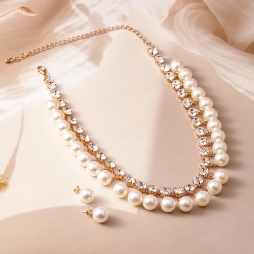 Image of Rubans Necklace Set American Diamond Zirconia Stylish Jewellery Gift for Women & Girls