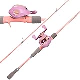 Kilitn Fishing Rod and Reel Combo, Pink Color Baitcasting Combo Baitcast Reel, 2-Piece Baitcaster Rod, Durable Fiberglass with Comfortable EVA Handle for Girl, Woman, or Beginner (Casting Left 6FT)