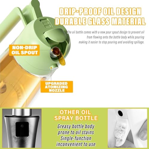 Image of 800ml Olive Oil Sprayer for Cooking - 2 in 1 Olive Oil Dispenser for Kitchen Gadgets, Air Fryer, Salad, and BBQ - Green (800, Milliliters)