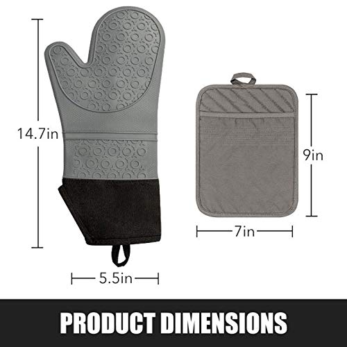 IMILLET Oven Mitts and Pot Holders Set, 4-Piece Set Silicone Heat Resistant Oven Mitts, Extra Long Oven Gloves, Oven Mitts and Pot Pads Kitchen Gloves with No-Slip Flexible for Baking Cooking Grey - Thumbnail 6