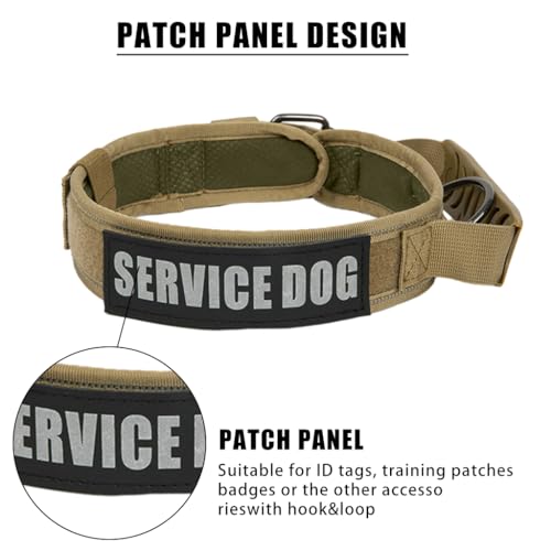 Image of Qpets Brown Dog Collar, Nylon Tactical Dog Collar for Large Dogs with D Ring & Handle Adjustable Dog Neck Belt with Reflective Safety Strip Dog Training Walking Collar (XL, 55-150lbs),29.5x4 cm