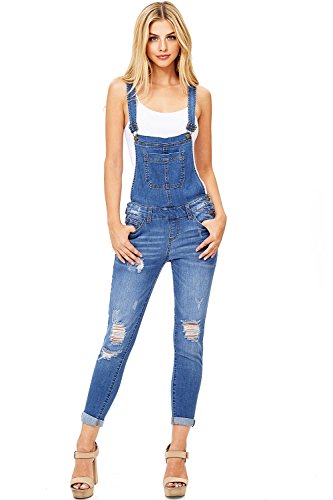 Wax Women's Juniors Ankle Length Skinny Leg Denim Overalls (S, Medium)