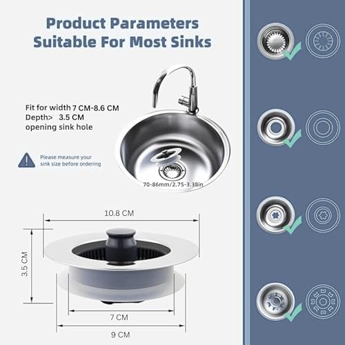 Image of Stainless Steel Kitchen Sink Strainer (3 in 1 Push Strainer)