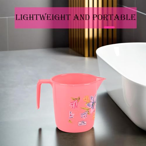 Image of Kuber Industries Bathroom Mugs Set of 24 | Plastic Mug for Bathroom | Water Mug | Bathing Mug | Flower Print | 500 ML | Pink