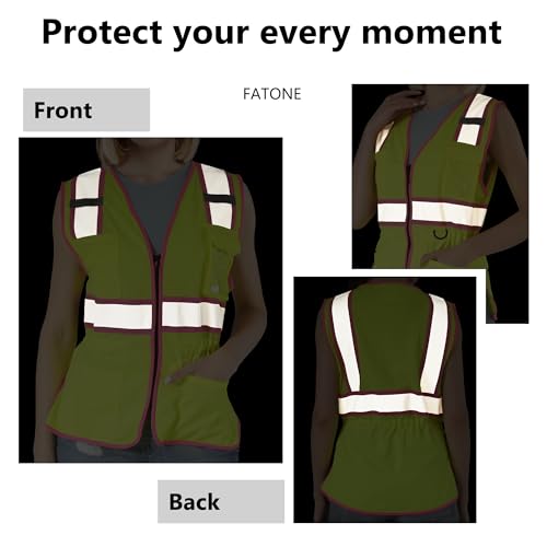 Image of FATONE Women's ANSI Class 2 High-Vis Safety Vest with Reflective Strips, Zipper Pockets & Adjustable Waist - Yellow /Pink Construction Work Vest for Warehouse Personnel, Road Crews, M, 3PCS